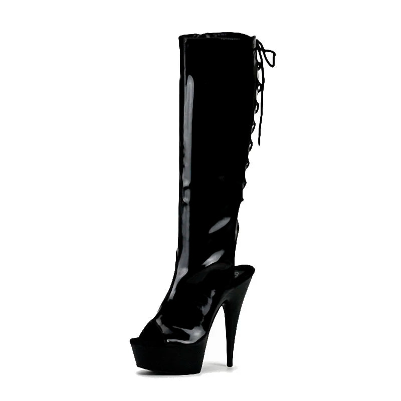 Open Toe Lace-Up Stiletto Heels